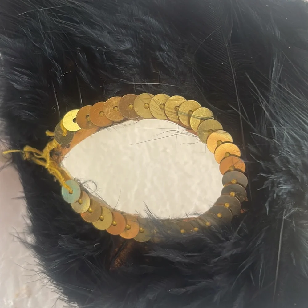 mask peacock black feathers gold sequins Halloween Mardi Gras cosplay theater
